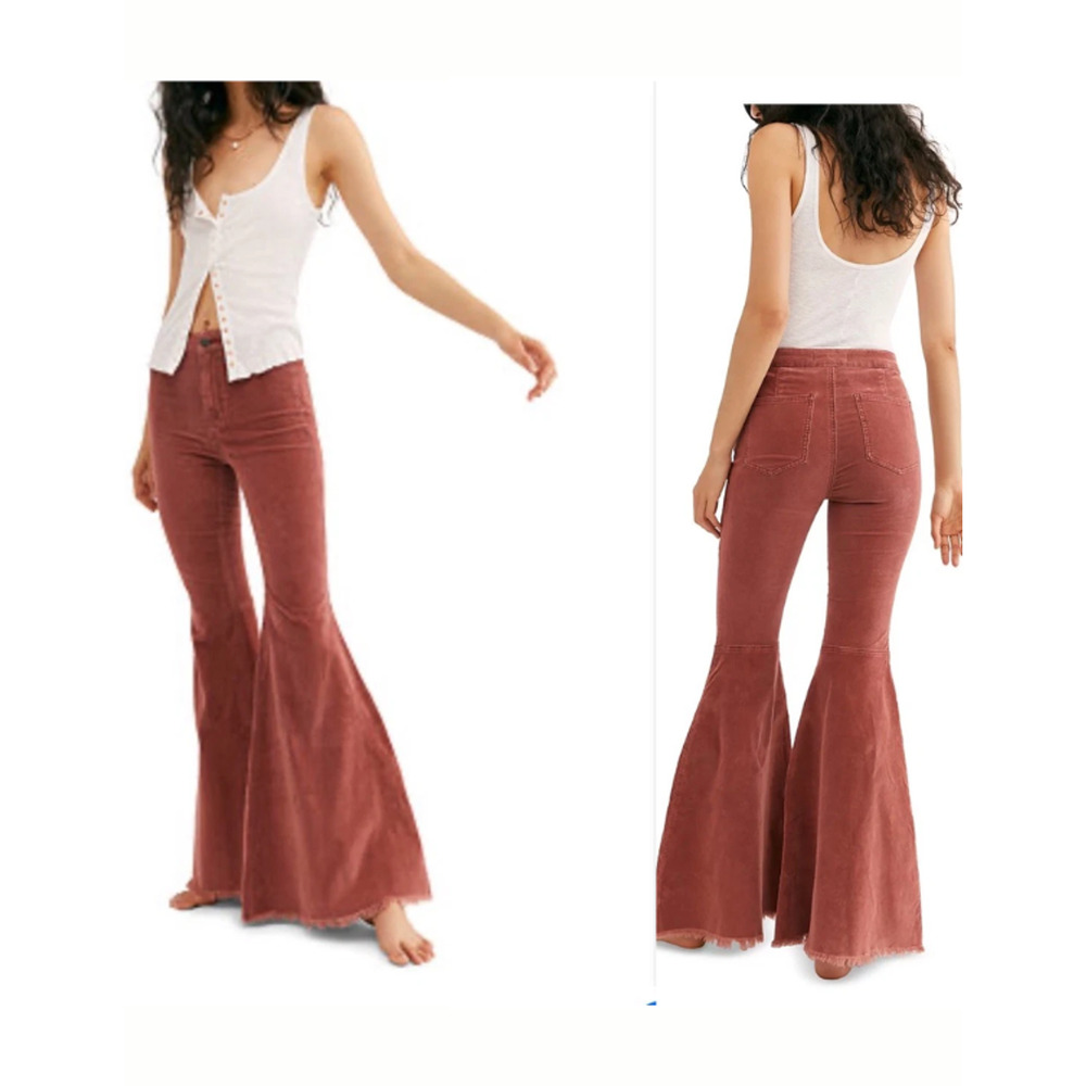 Free People Just Float Corduroy Womens Pants 30 Russet Acorn Retro Flare Boho